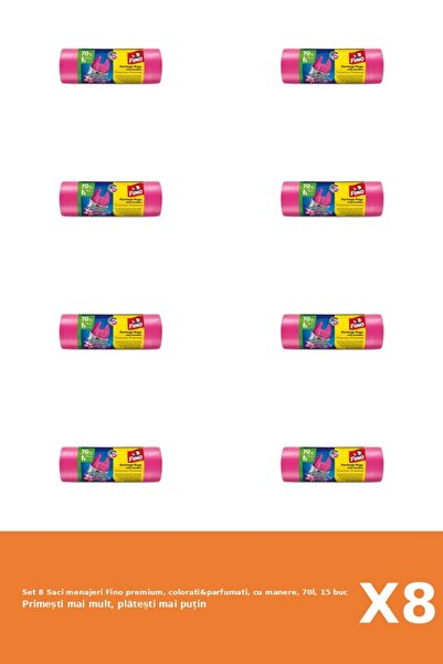 Fino Set 8 Saci menajeri premium, colorati&parfumati, cu manere, 70l, 15 buc