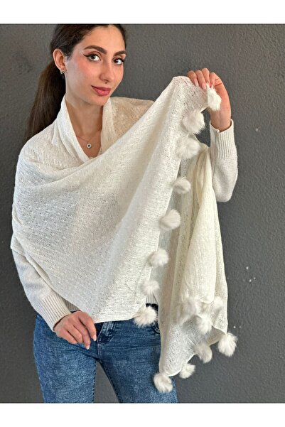 Gönülden Tasarım Pompon Knitted Women's Scarf Shawl 170X75 cm