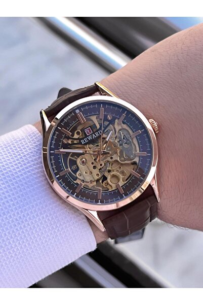 Reward Automatic Leather Cord 5 Atm Water Resistant Men's Wristwatch Vs.Blkt.0616