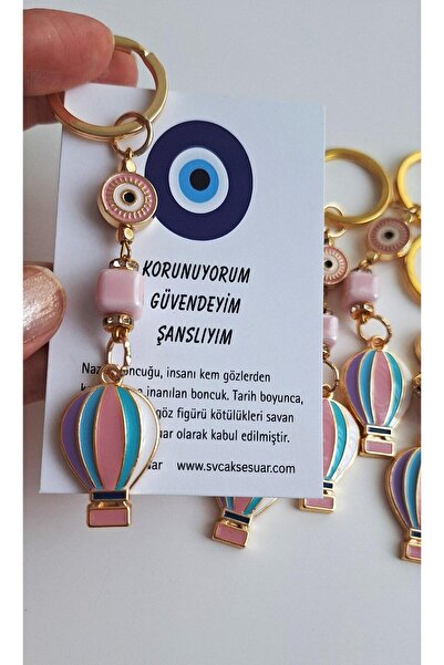 Svc Aksesuar Gift Evil Eye Beaded Symbol of Freedom Balloon Keychain - Pink 10.5 cm