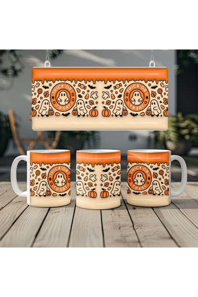 Beramussa Trick or Treat Halloween Mug - Trick or Treat Patterned 3D Look - N...