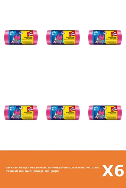 Fino Set of 6 premium cleaning bags, colored & scented, with handles, 40l, 20 pcs