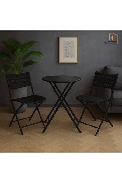 Al Saada Home Discounted Tea Table Set - 2 Chairs - Black