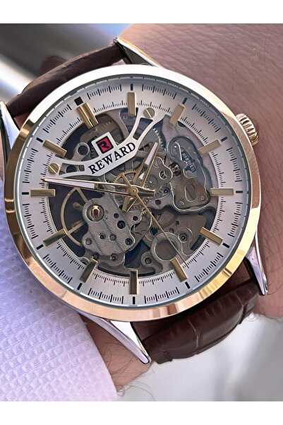 Reward Automatic Leather Cord 5 Atm Water Resistant Men's Wristwatch Vs.Blkt.0617