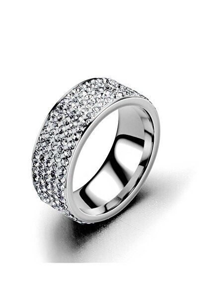 ROMAD 8MM Titanium Steel Five-Row Diamond Ring - AAA Clear Diamonds, Hypoallergenic