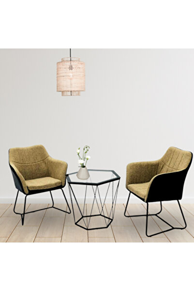 Al Saada Home Tea Table Set with 2 Chairs and Glass Top