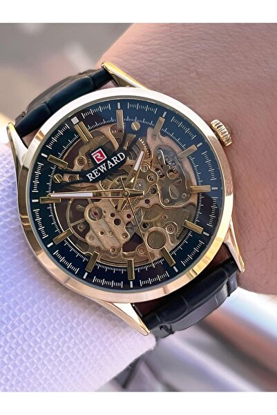 Reward Automatic Leather Cord 5 Atm Water Resistant Men's Wristwatch Vs.Blkt.0618