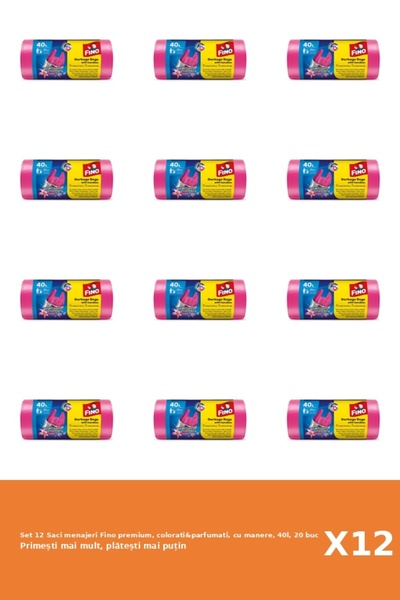 Fino Set of 12 premium cleaning bags, colored & scented, with handles, 40l, 20 pcs