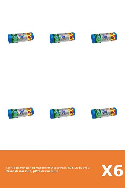 Fino Set 6 Saci menajeri cu manere Easy-Pack, 60 L, 20 buc/rola