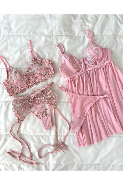 Feruzdesign Σετ εσωρούχων Lunesse Floral Pink 5 τεμαχίων με σύρμα