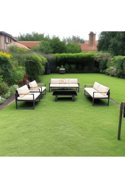 Al Saada Home Featured Outdoor 7-Seater Set with Table - Black & Beige