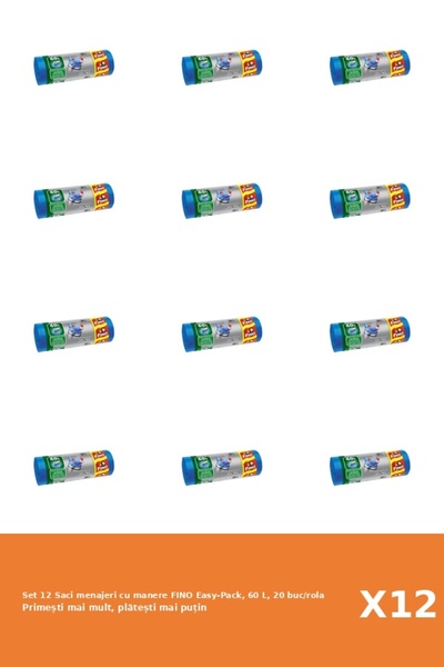 Fino Set 12 Saci menajeri cu manere Easy-Pack, 60 L, 20 buc/rola