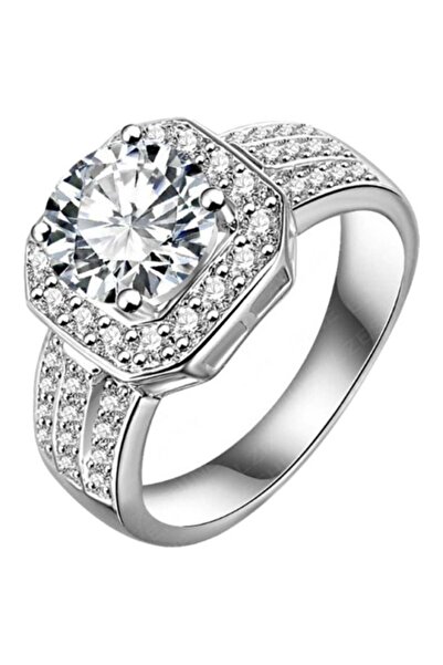 QiaoKai 18 Karat White Gold Plated Silver Ring With Zircon