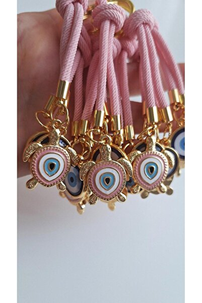 Svc Aksesuar Gift Candy Pink Turtle Detailed Evil Eye Beaded Keychain