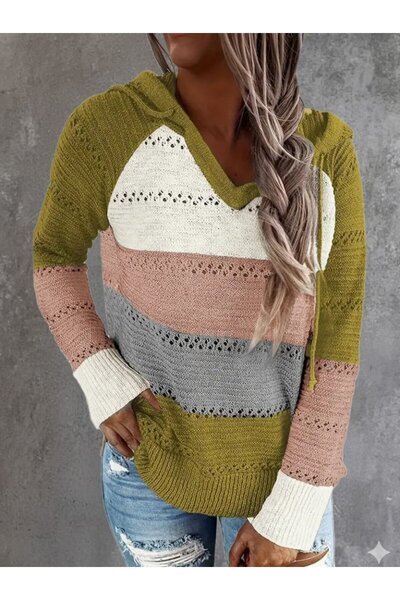 JANES Жіноча трикотажна блуза з довгими рукавами, V-подібним коміром, шнурівк...