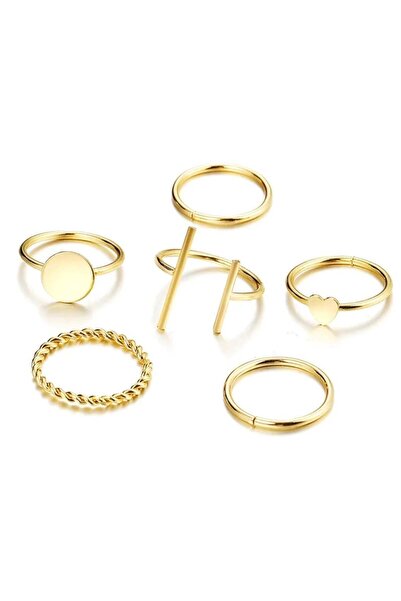 huitich 6 Pcs Multi-size Elegant Fashion Rings Set Gold Color (Sizes: 6.25, 6.5, 8)