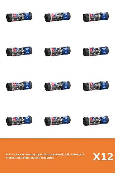 Az Set 12 saci menaj ldpe ultrarezistenti, 60l, 10buc/set