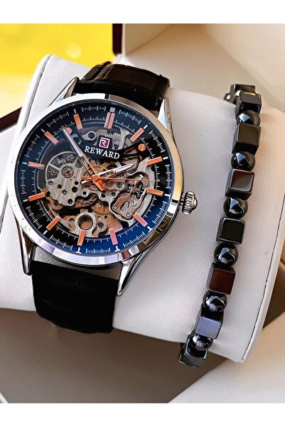 Reward Automatic Leather Cord 5 Atm Water Resistant Men's Wristwatch Vs.Blkt.0619