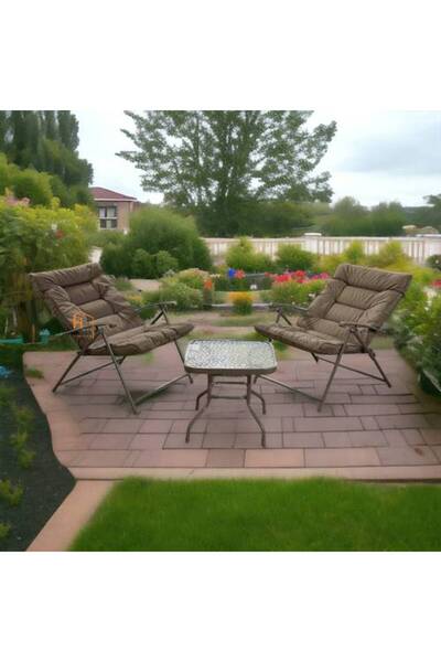 Al Saada Home Stackable Tea Table Set - 2 Chairs - Brown