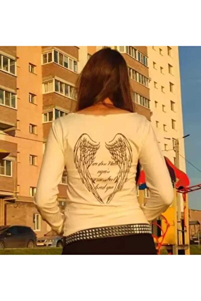 İsra Ayyıldız Moonstar Collection Gotik Sırt Baskılı Wing Geniş Yaka Y2K Uzun...