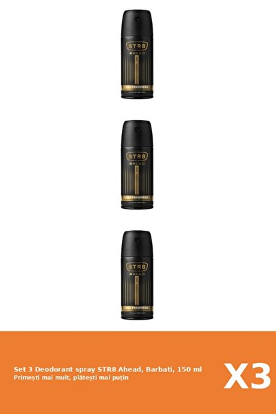 str8 Set of 3 Ahead Deodorant Spray, Men, 150 ml