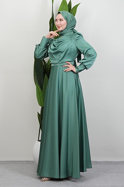GİYZAMİLA Front Open Dress Soft Green
