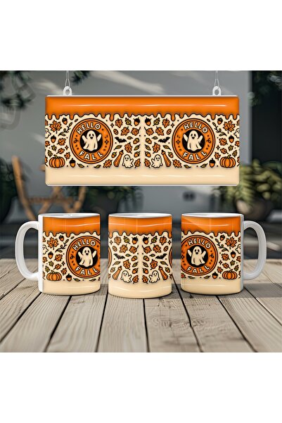 Beramussa كوب هيلو فول للخريف – بنقشة ورق الشجر والقرع والشبح – كوب ذو مظهر ث...