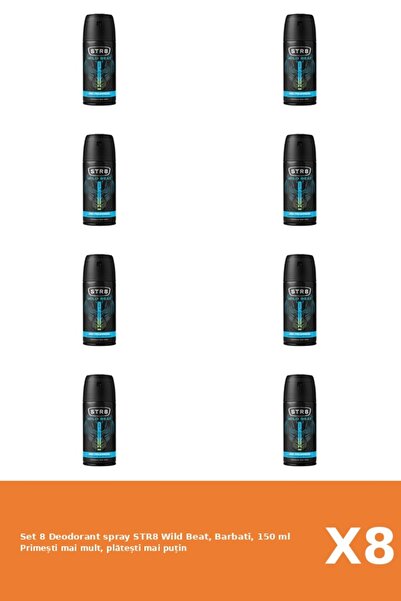 str8 Set of 8 Wild Beat deodorant spray, Men, 150 ml