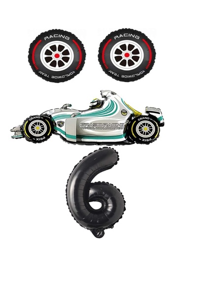 Generic Brand White Race Car Rubber and Black Number Foil Balloon Set Age 6