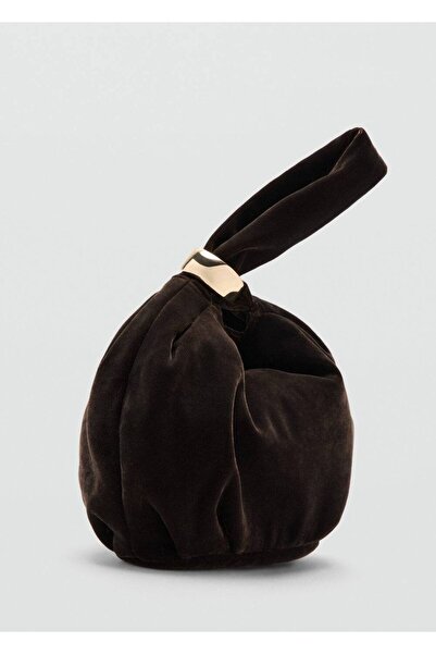 MANGO Woman Metalize detaylı kadife el çantası