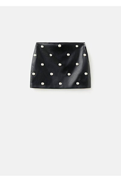 MANGO Woman Zımba detaylı deri görünümlü etek