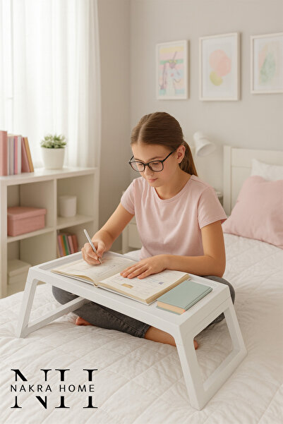 NAKRA HOME Katlanır Sehpa Tablet - Bilgisayar Sehpası Yatak Üstü Kahvaltı Sehpası , Çocuk Oyun Masası "Beyaz"