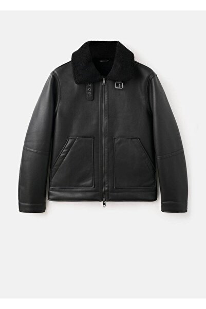 MANGO Man Kürklü deri görünümlü mont