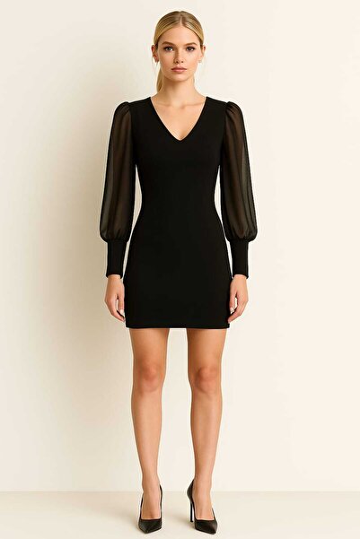 gigigiyim Kolları Tül Detaylı Kadın Triko Elbise