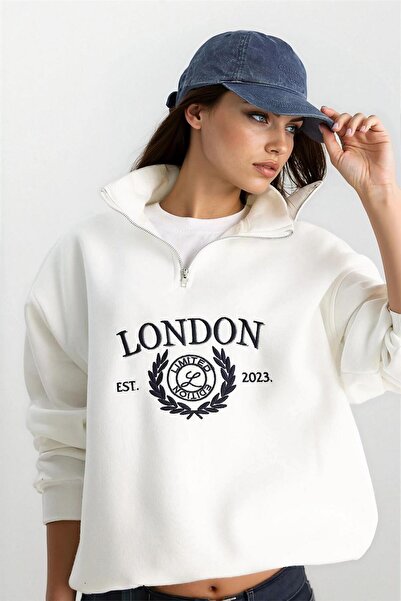 WeShaya Hanorac oversize cu guler înalt cu fermoar alb