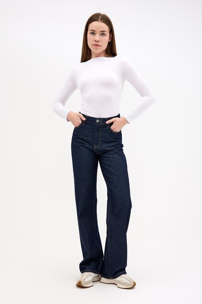 NİLİST Wide leg Bol Paça Yüksek Bel Kadın Koyu Mavi Jean Kot Pantolon
