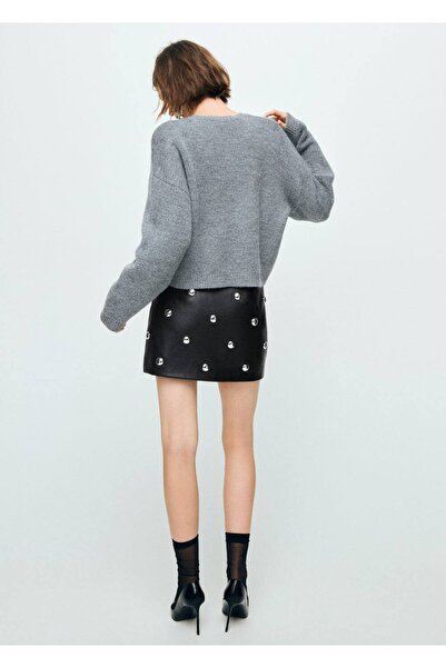 MANGO Woman Zımba detaylı deri görünümlü etek