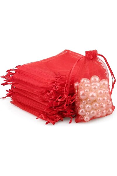 OEM Set de 100 pungi din organza, 10x12 cm, roșii