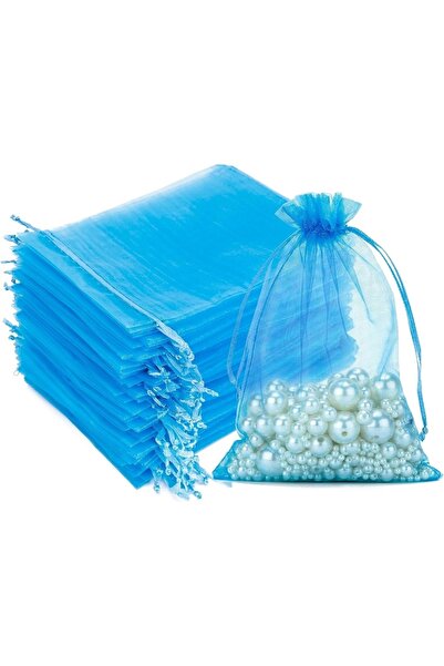 OEM Set de 100 de pungi din organza, 10x12 cm, albastre