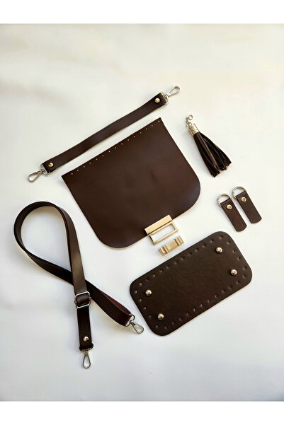 FERİHA HOBİ AKSESUAR طقم حقائب جلدية محبوكة بتفاصيل فضية 6 قطع