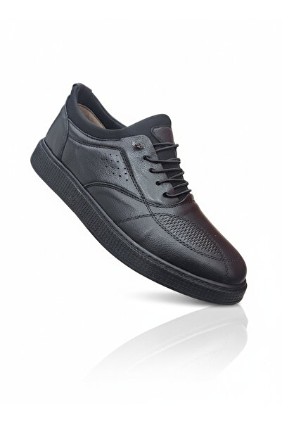 Elit ATC 1302 Μαύρα Γνήσιο Δερμάτινο Ορθοπεδικό Σόλα Άνετα Εποχιακά Ανδρικά Παπούτσια