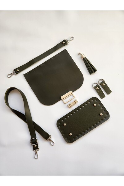 FERİHA HOBİ AKSESUAR طقم حقائب جلدية محبوكة بتفاصيل فضية 6 قطع