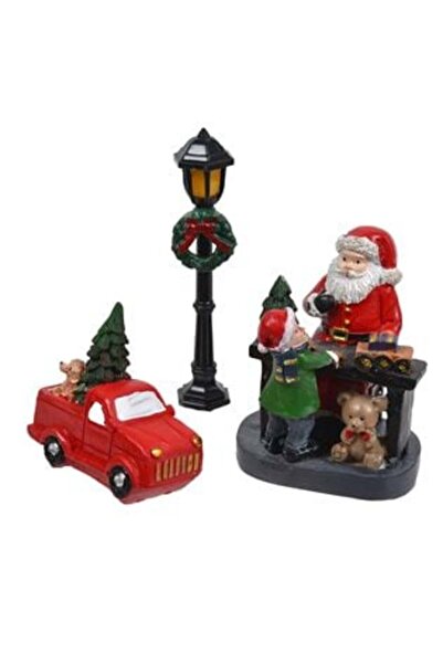 SHOPIENS Figurine din polirășină cu scene de Crăciun - Mașină, Felinar, Moș C...