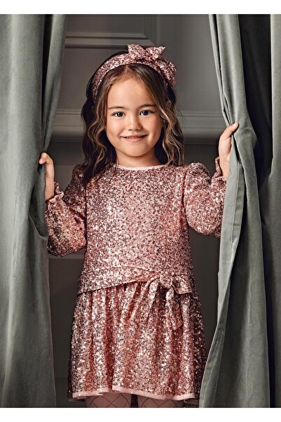 Abel & Lula فستان مايورال أبيل ولولا للفتيات بأكمام طويلة مزين بالترتر باللون...