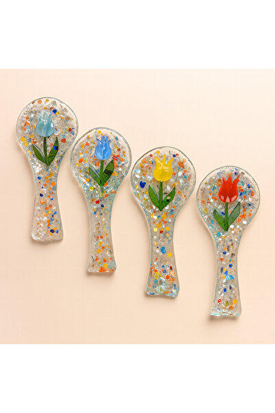 Le Kiv Home El Yapımı Cam Kaşık Altlığı - Kaşıklık Mutfak Aksesuarı Lale Deko...