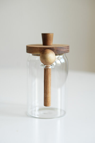 Dekorzdükkan Akasya Vakum Kapaklı Kaşıklı Cam Kavanoz (750ml)