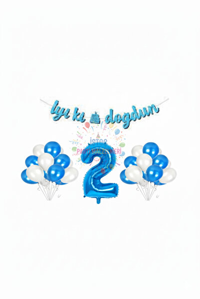 İSTOÇ PARTİ İyiki Doğdun Yazılı Banner 2 Yaş Mavi Balon Seti Doğum Günü