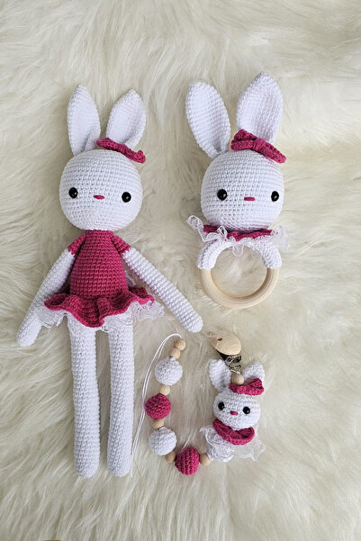 kelebeginruyasihobievi Amigurumi Yenidoğan Fuşya Elbiseli Fırfırlı Etekli Tav...