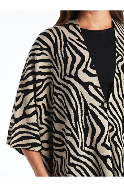 LC Waikiki Lcw Grace Shawl Collar Patterned Oversize Women's Knitwear Poncho