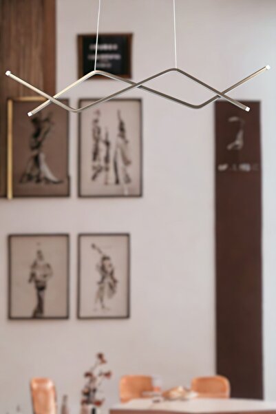 Luzarana Utku Modern Tasarım Kahverengi Yemek Masası Üstü - Mutfak - Salon Beyaz Led 2 Li Avize